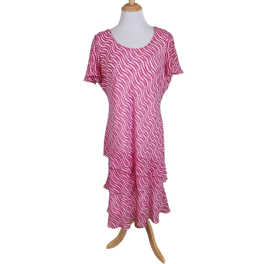 Sheri Martin Pink and White Midi Dress